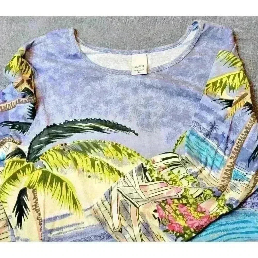 BLAIR Beach PRINT Travel Shirt TUNIC Top 3/4 Sleeve Lightweight STRETCH size XL - Picture 6 of 7